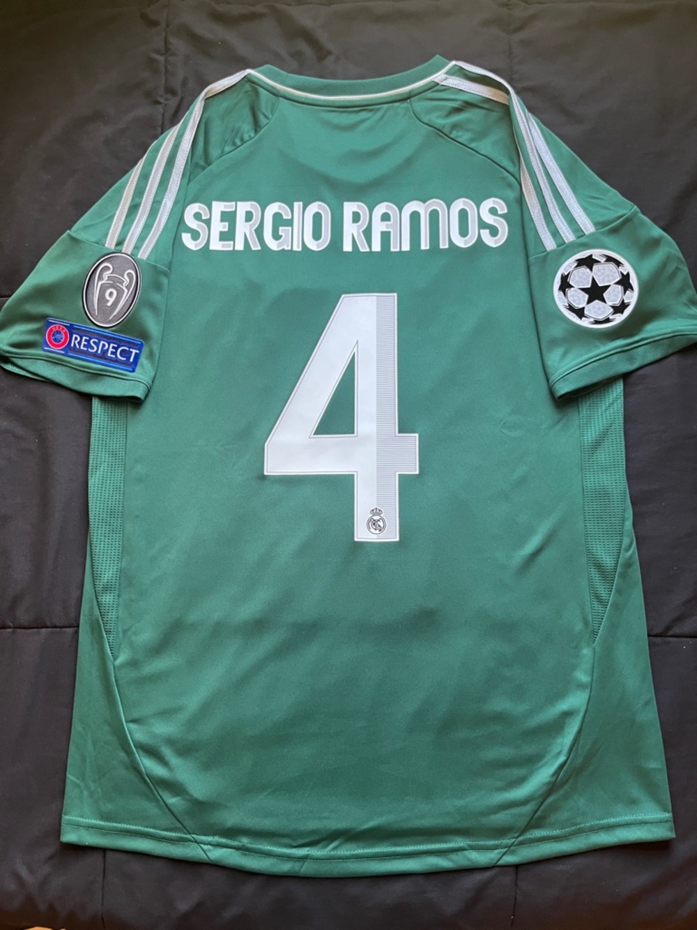 Sergio Ramos #4 Real Madrid soccer jersey Retro UCL Away Green 2012/2013